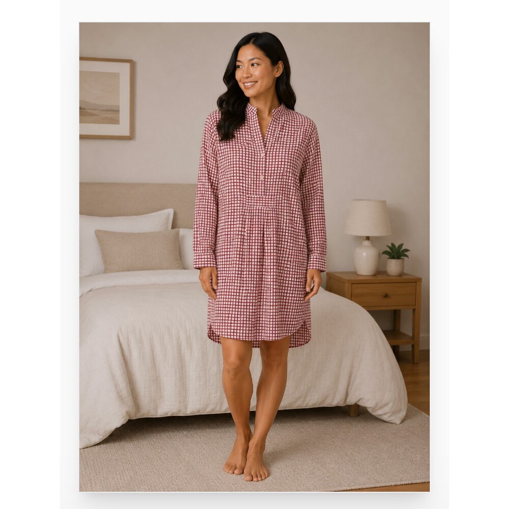 The Sleep Shirt Nightshirt Womens Red Check Collared Button Chemise